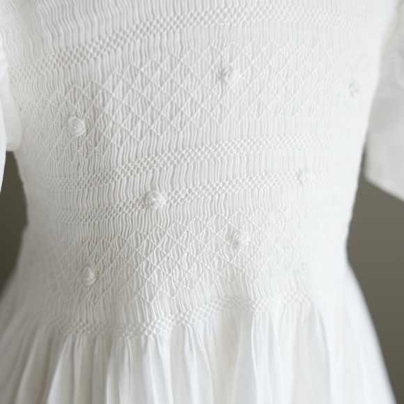 Strasburg Dress White Heirloom Smocked Flower Girl Special Occasion Portrait - Picture 3 of 7